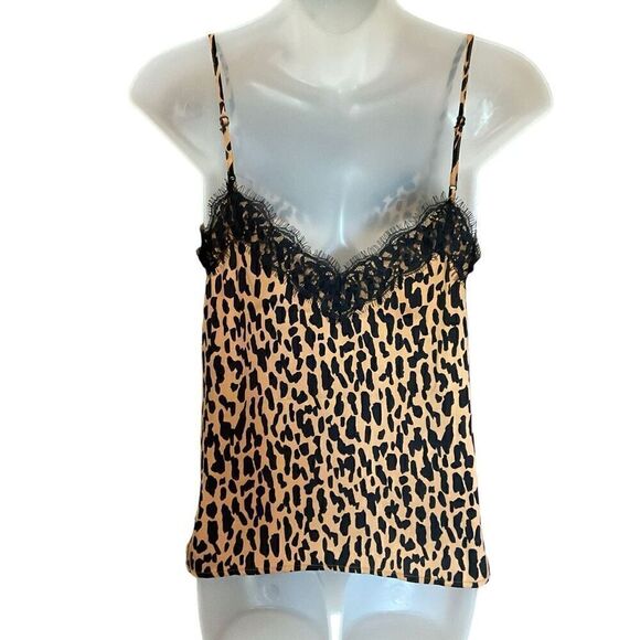 bp Camisole Top Leopard Print Brown Black Lace Fringe Spaghetti Straps XXS - Picture 2 of 9